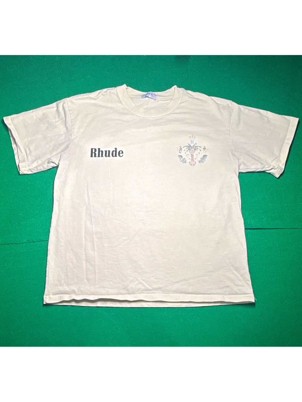 Rhude Grand Crest Palm Tree Embroidered T-Shirt Vintage White Men's Size M USA